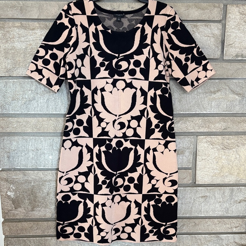 Ann Taylor Black and Tan Patterned Mini Dress